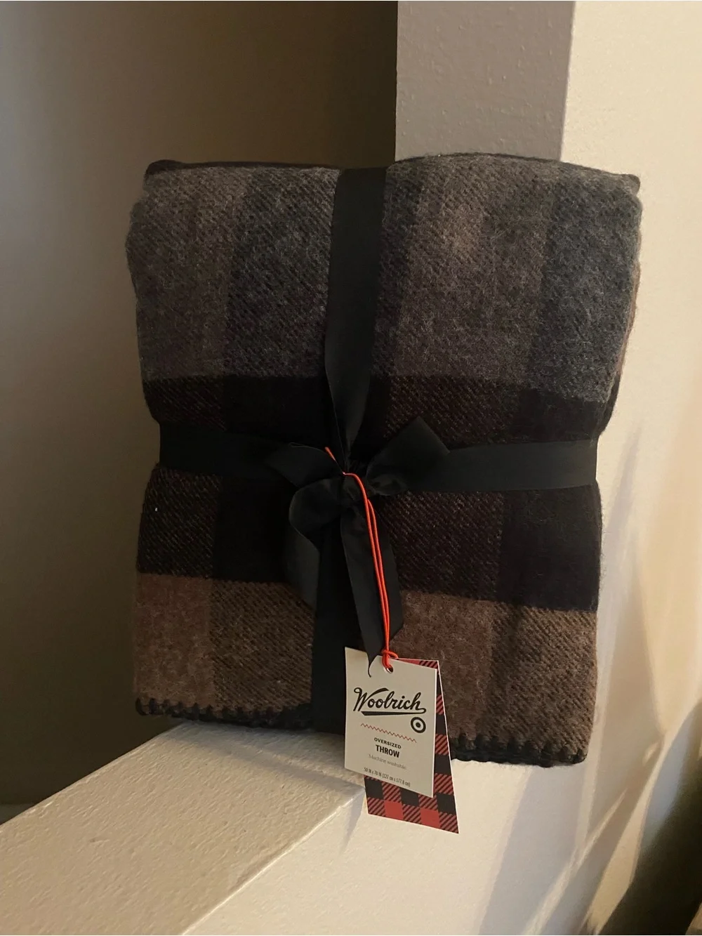 Woolrich Brown and Gray Plaid Wool Accent Throw Blanket. Oversized. 50X70. New